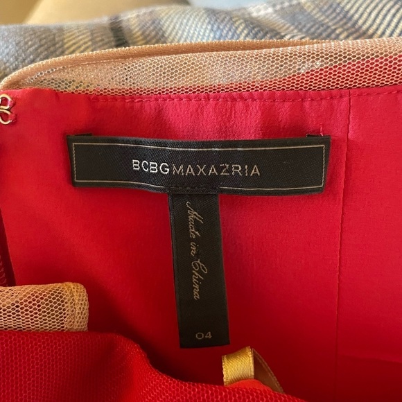BCBG MAXAZRIA MAIA ROUGE RED COCKTAIL NUDE MESH TOP PINTUCK GEORGETTE DRESS 4 - Picture 8 of 9